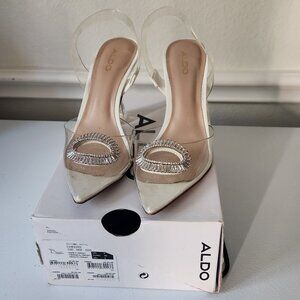 Aldo - Clear Kitten Heels with Rhinestones - Size 6